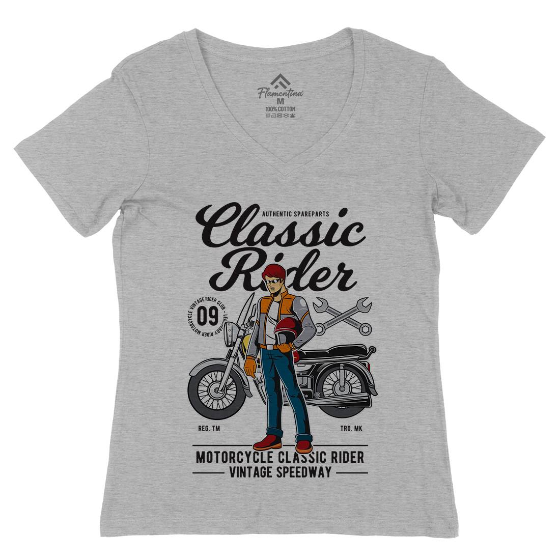 Classic Rider Womens Organic V-Neck T-Shirt Motorcycles C332