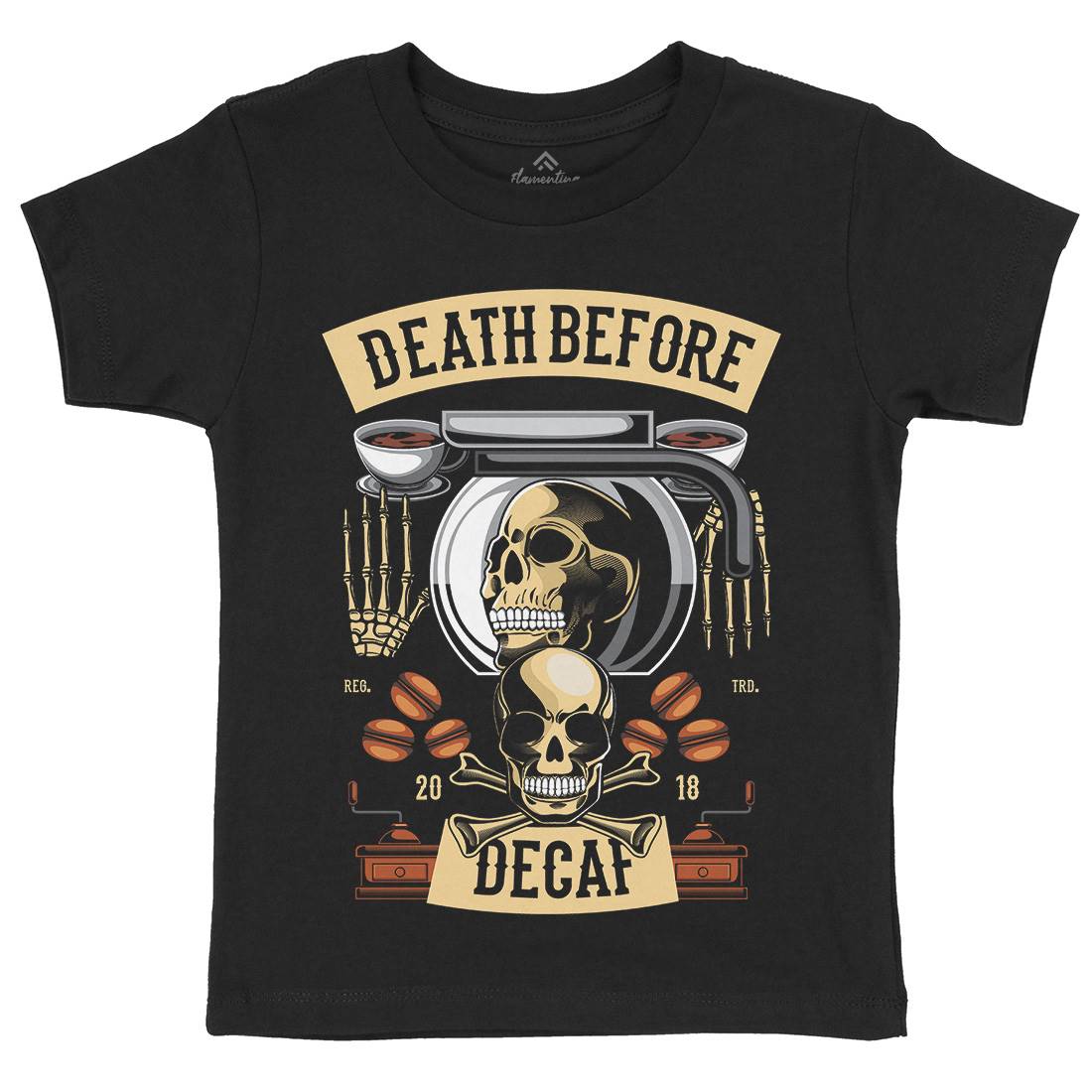 Death Before Decaf Kids Crew Neck T-Shirt Drinks C335
