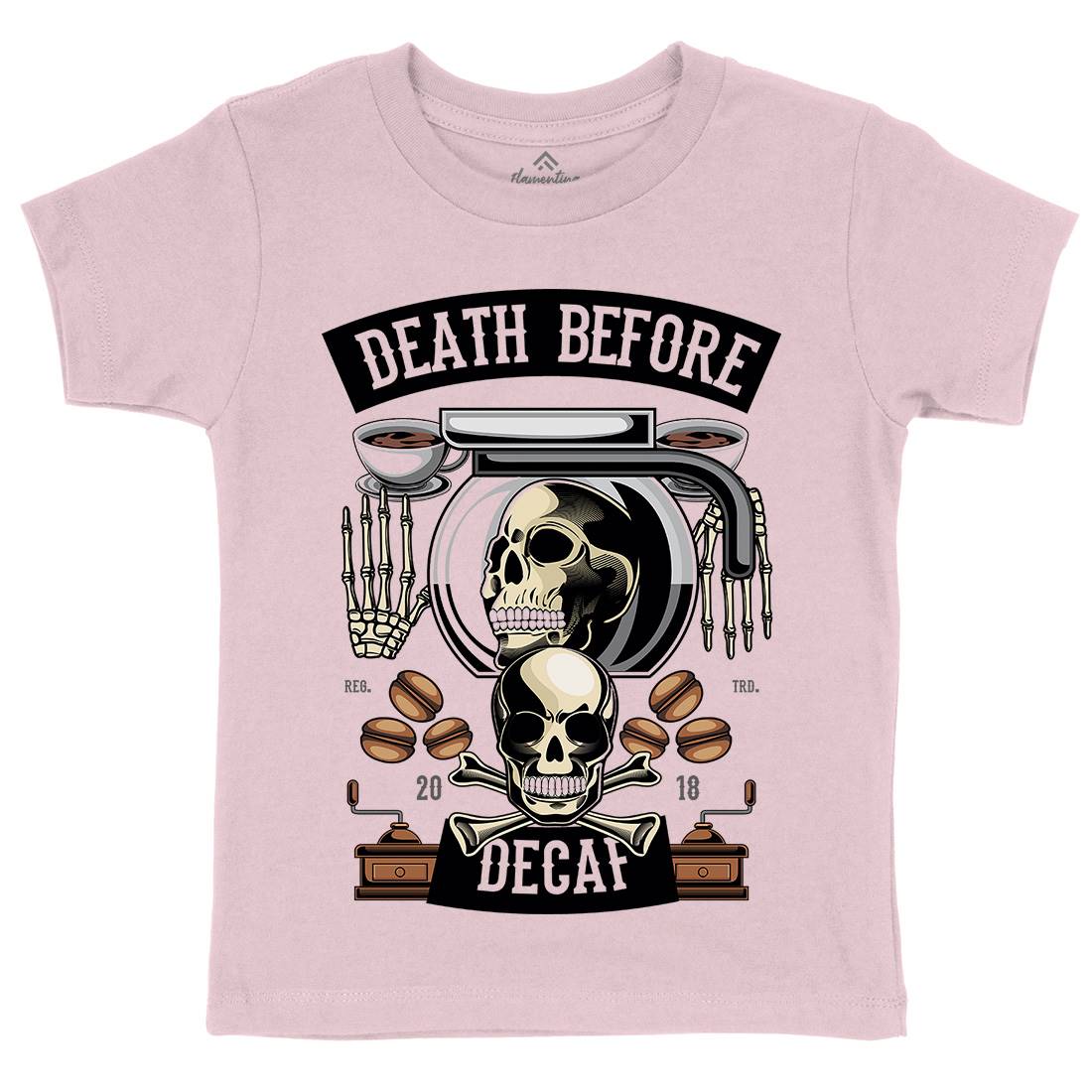 Death Before Decaf Kids Organic Crew Neck T-Shirt Drinks C335