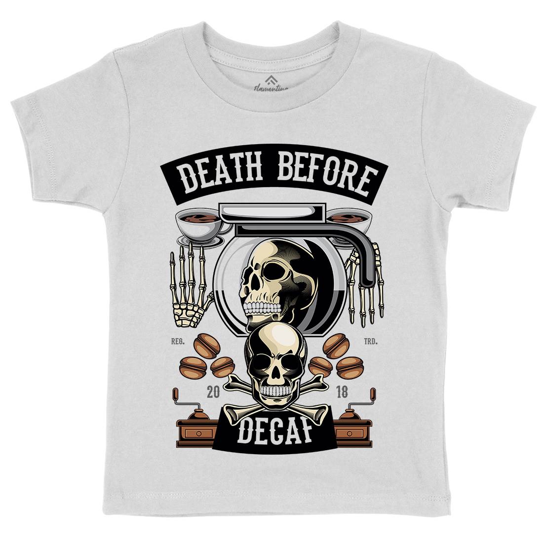 Death Before Decaf Kids Crew Neck T-Shirt Drinks C335