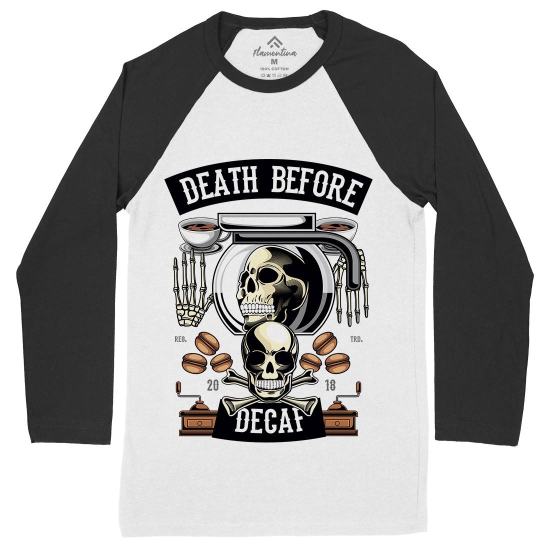 Death Before Decaf Mens Long Sleeve Baseball T-Shirt Drinks C335