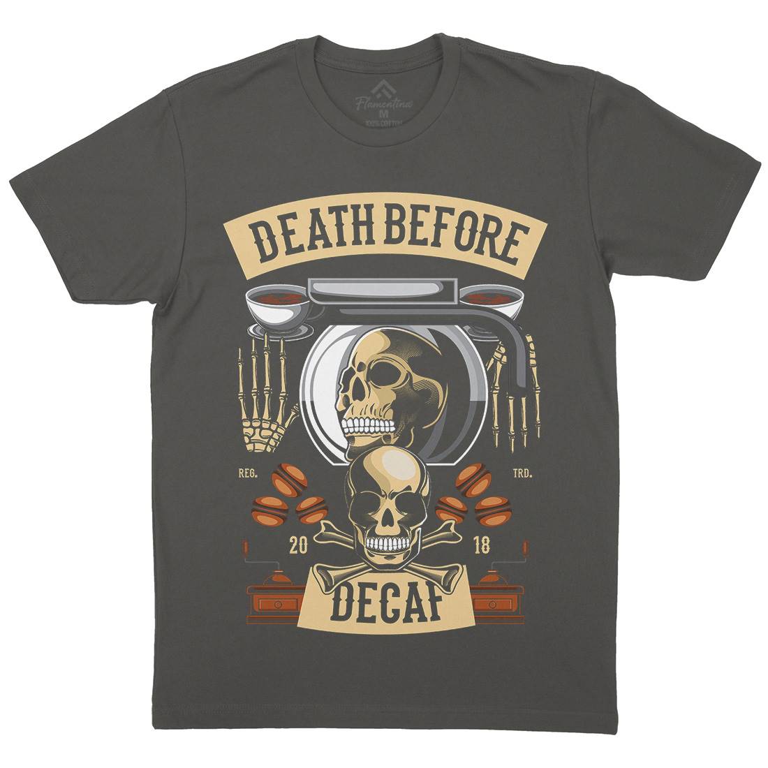 Death Before Decaf Mens Organic Crew Neck T-Shirt Drinks C335