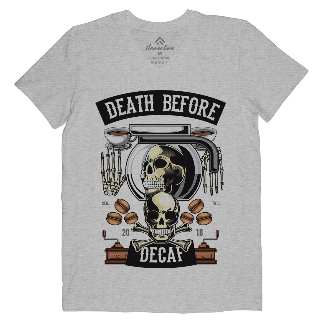 Death Before Decaf Mens Organic V-Neck T-Shirt Drinks C335