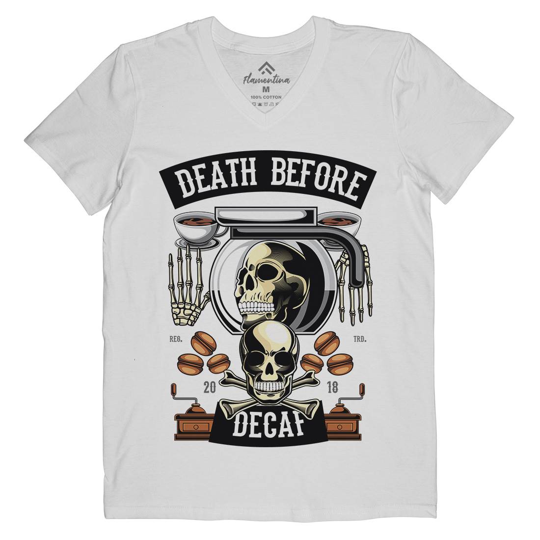 Death Before Decaf Mens Organic V-Neck T-Shirt Drinks C335
