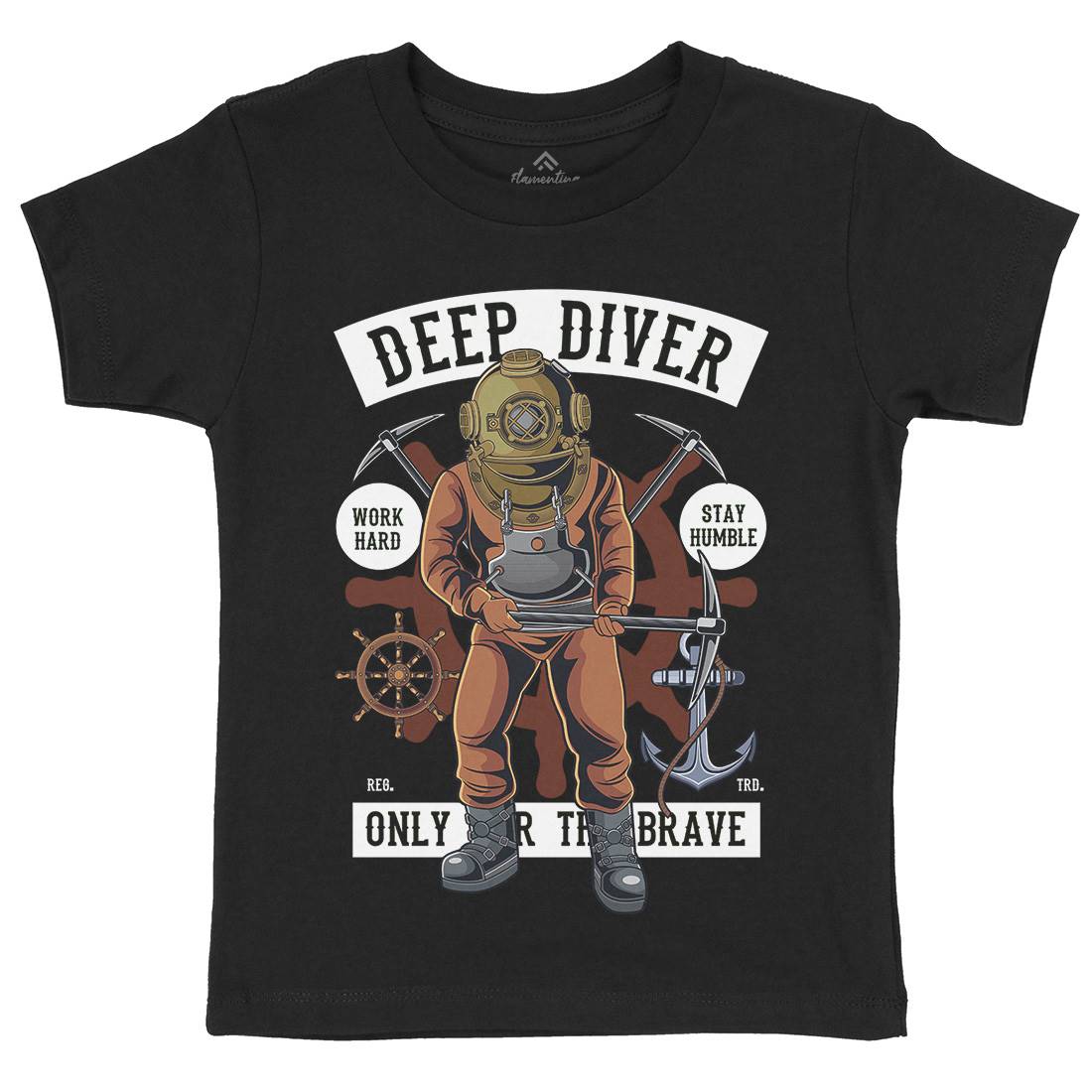 Diver Kids Crew Neck T-Shirt Navy C337