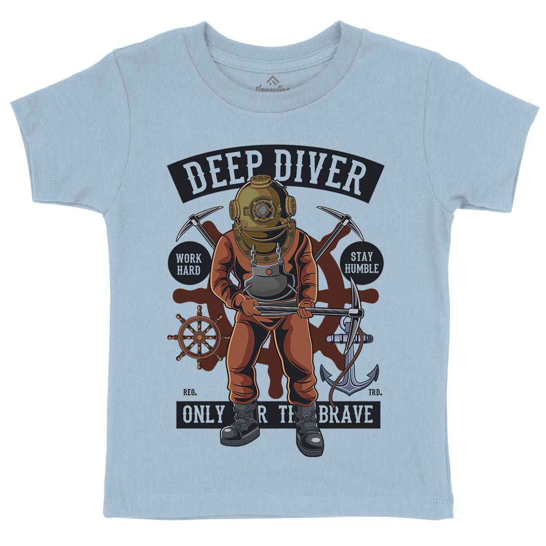 Diver Kids Organic Crew Neck T-Shirt Navy C337