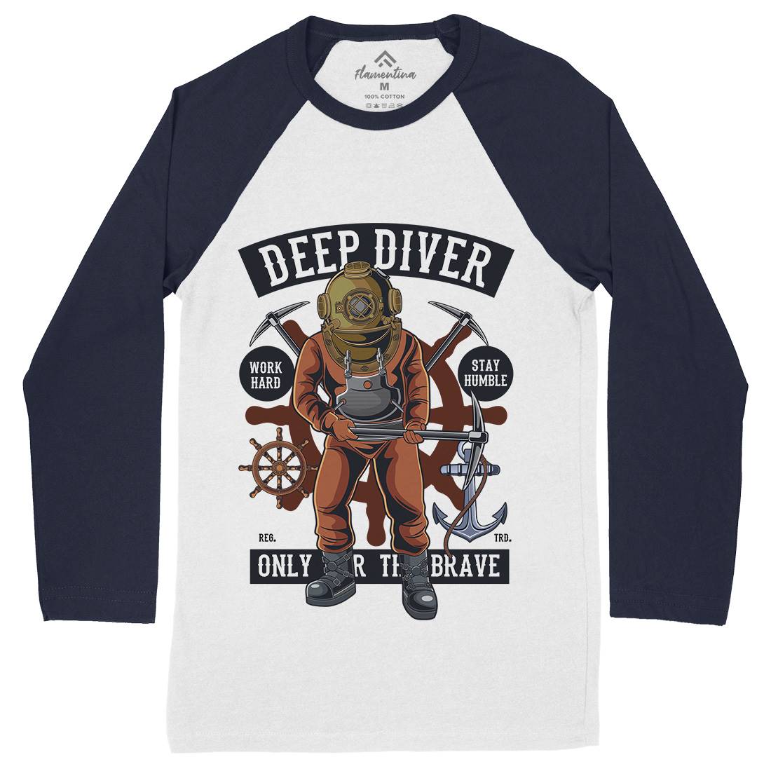Diver Mens Long Sleeve Baseball T-Shirt Navy C337