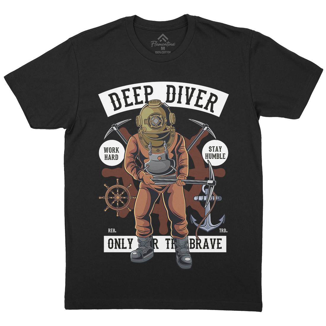 Diver Mens Crew Neck T-Shirt Navy C337