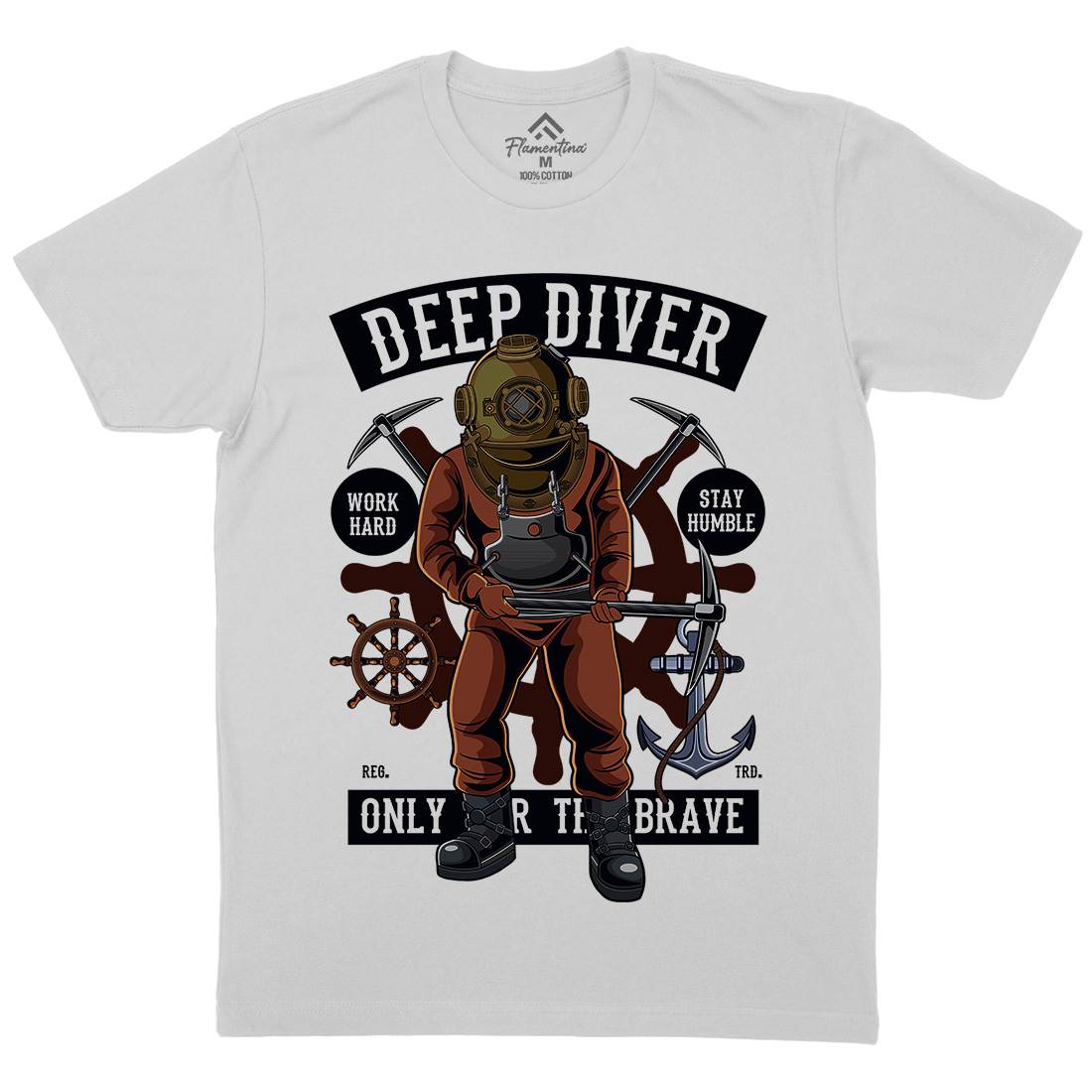 Diver Mens Crew Neck T-Shirt Navy C337