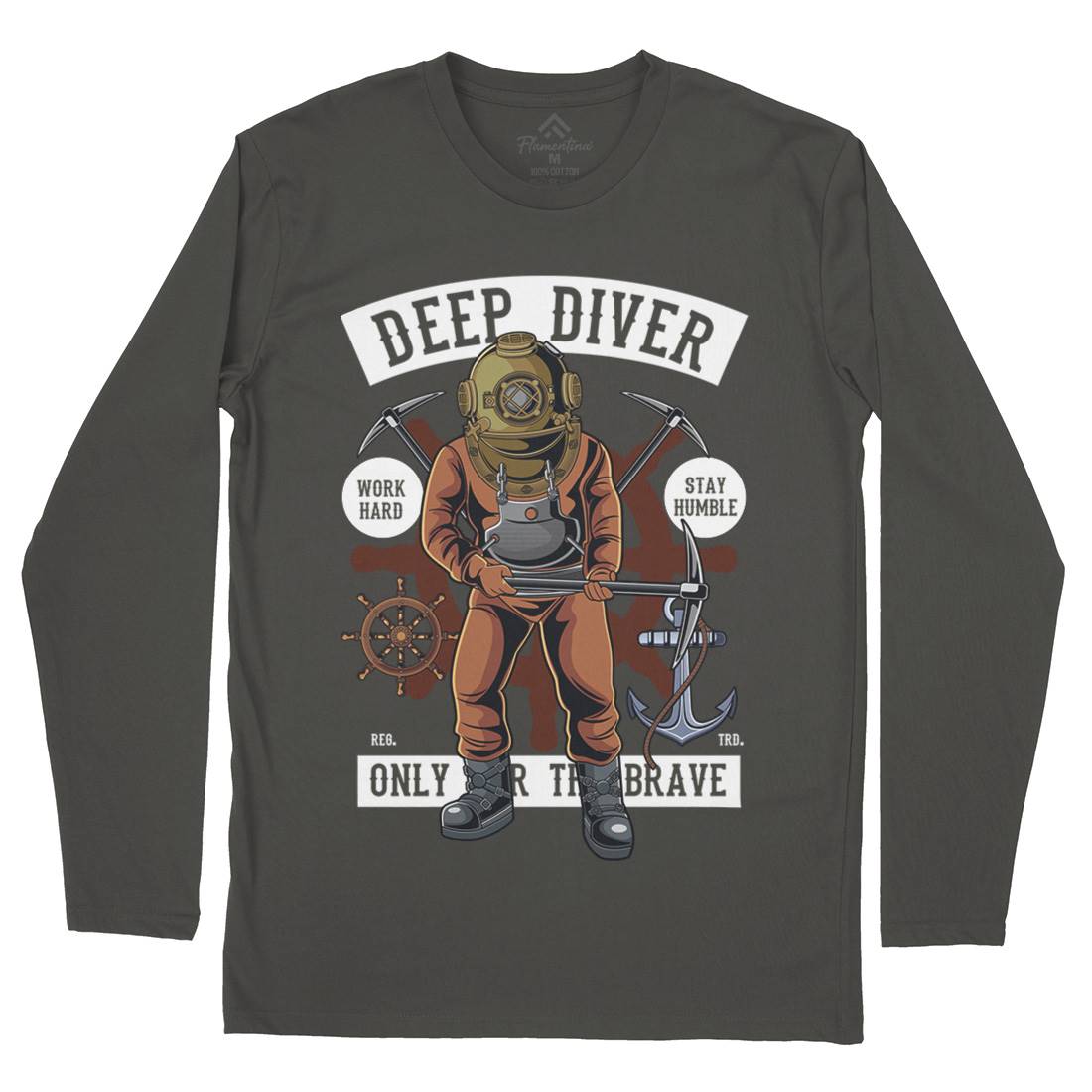 Diver Mens Long Sleeve T-Shirt Navy C337