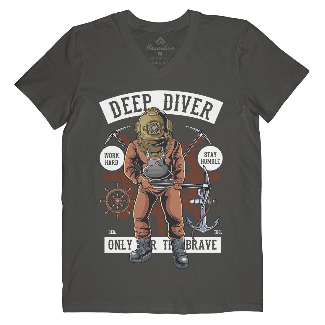 Diver Mens V-Neck T-Shirt Navy C337