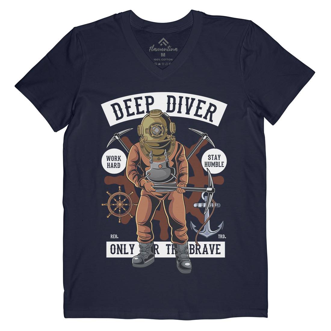 Diver Mens Organic V-Neck T-Shirt Navy C337