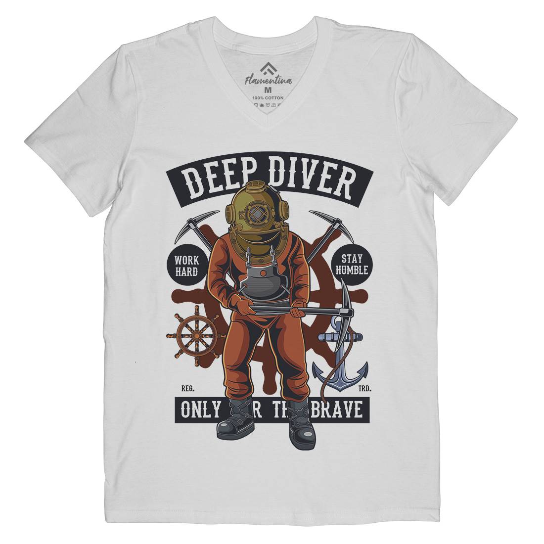 Diver Mens Organic V-Neck T-Shirt Navy C337