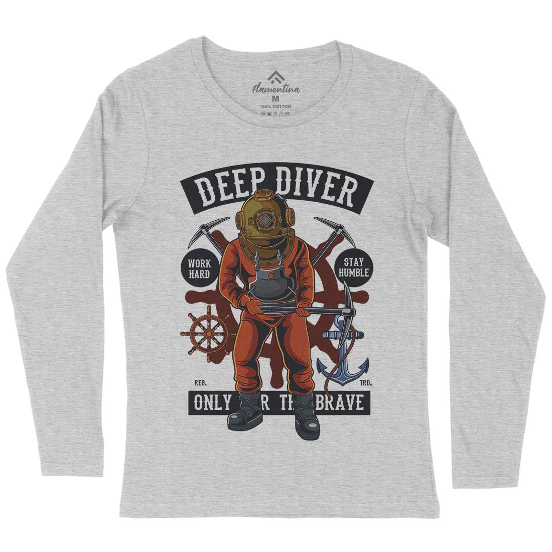 Diver Womens Long Sleeve T-Shirt Navy C337