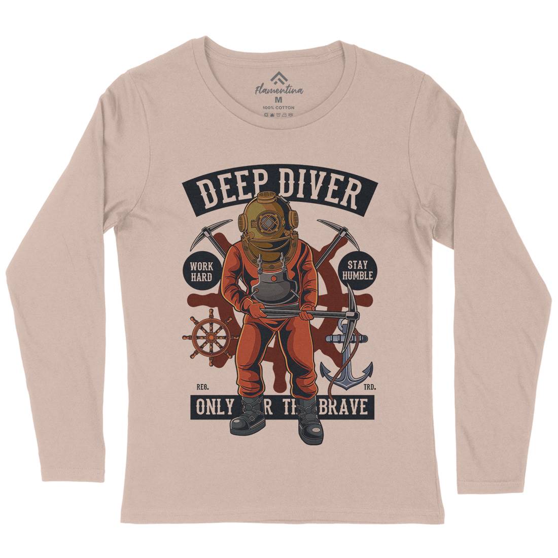 Diver Womens Long Sleeve T-Shirt Navy C337