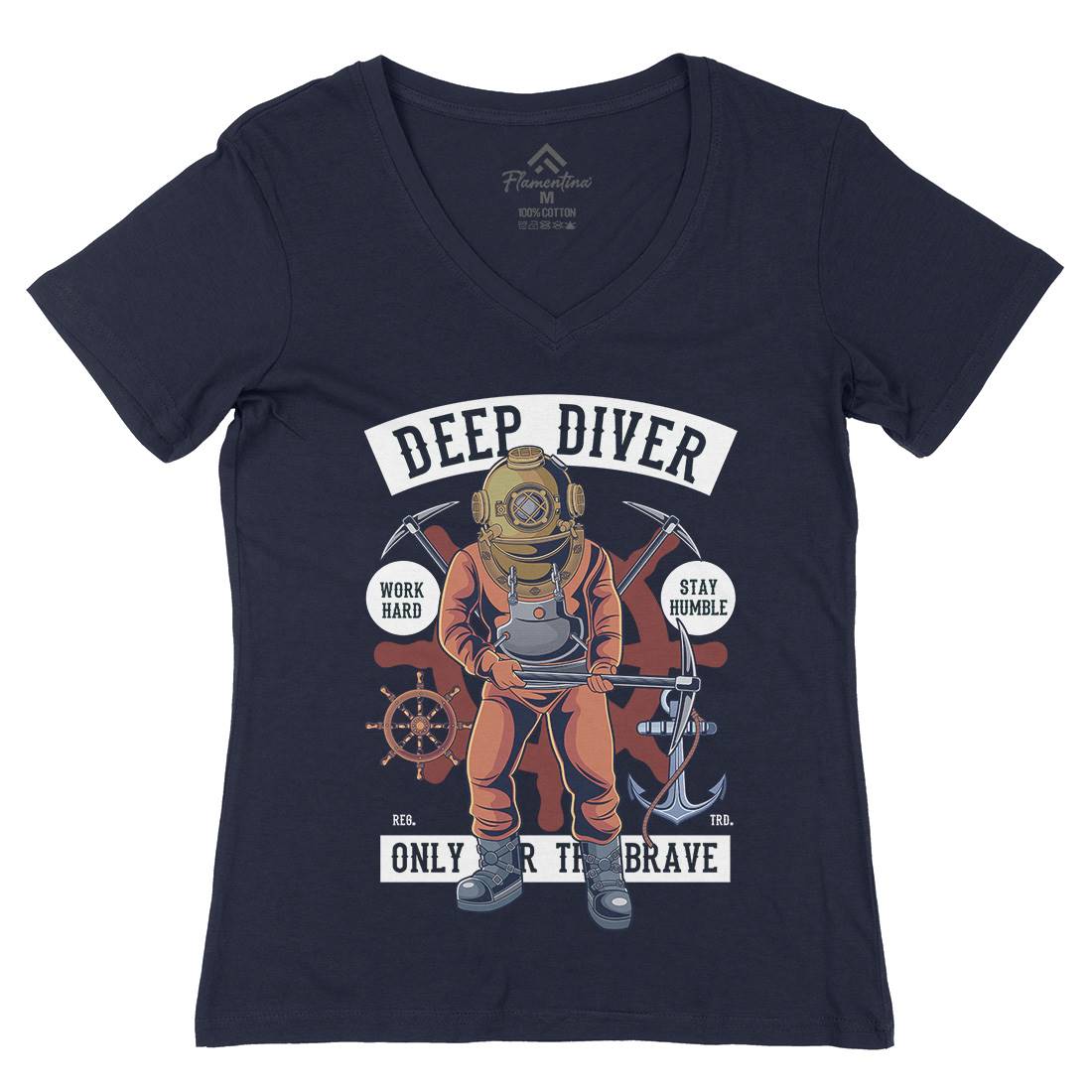 Diver Womens Organic V-Neck T-Shirt Navy C337