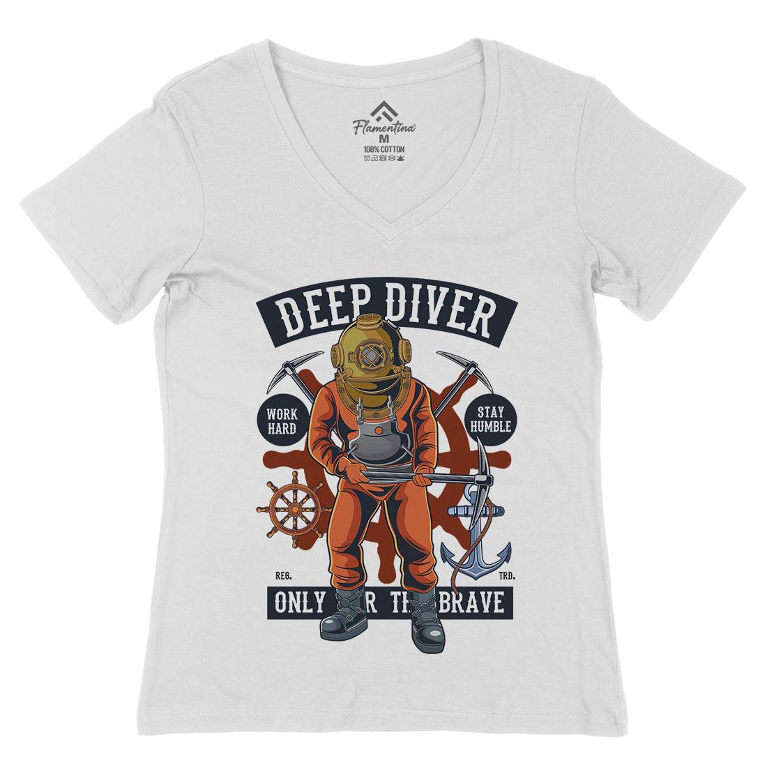 Diver Womens Organic V-Neck T-Shirt Navy C337