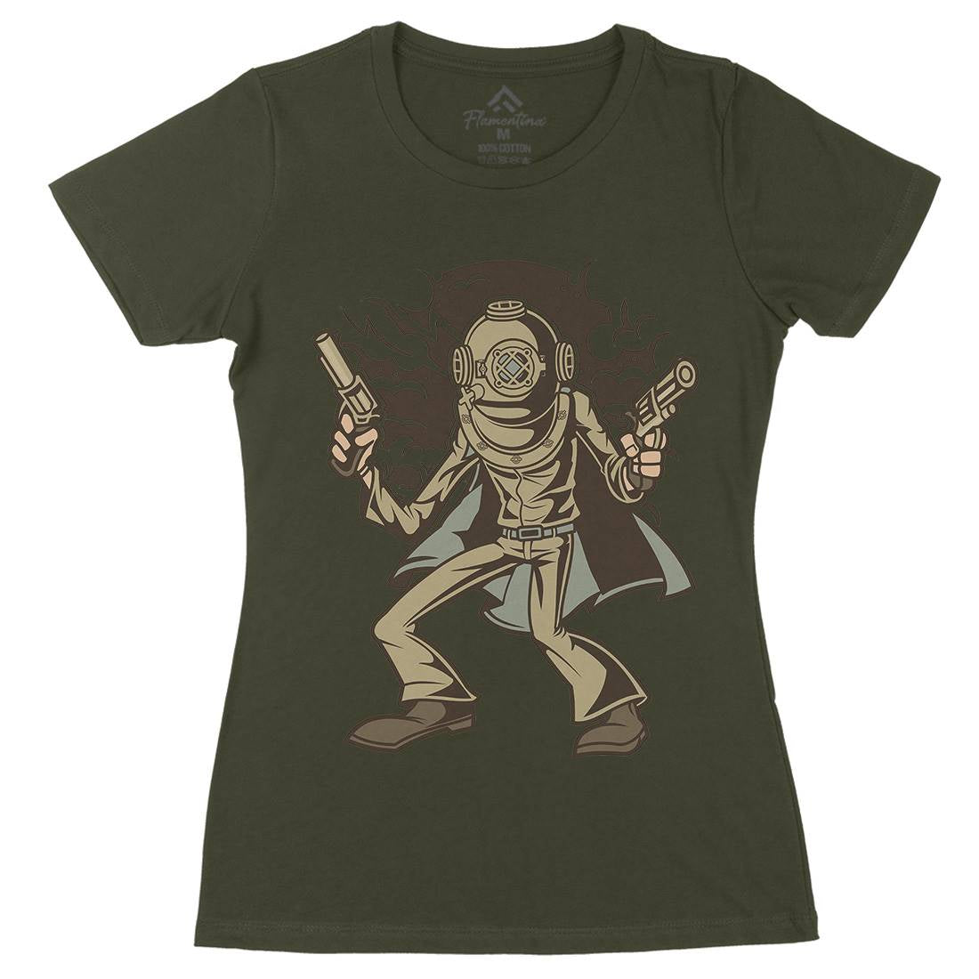 Diver Killer Womens Organic Crew Neck T-Shirt Navy C338