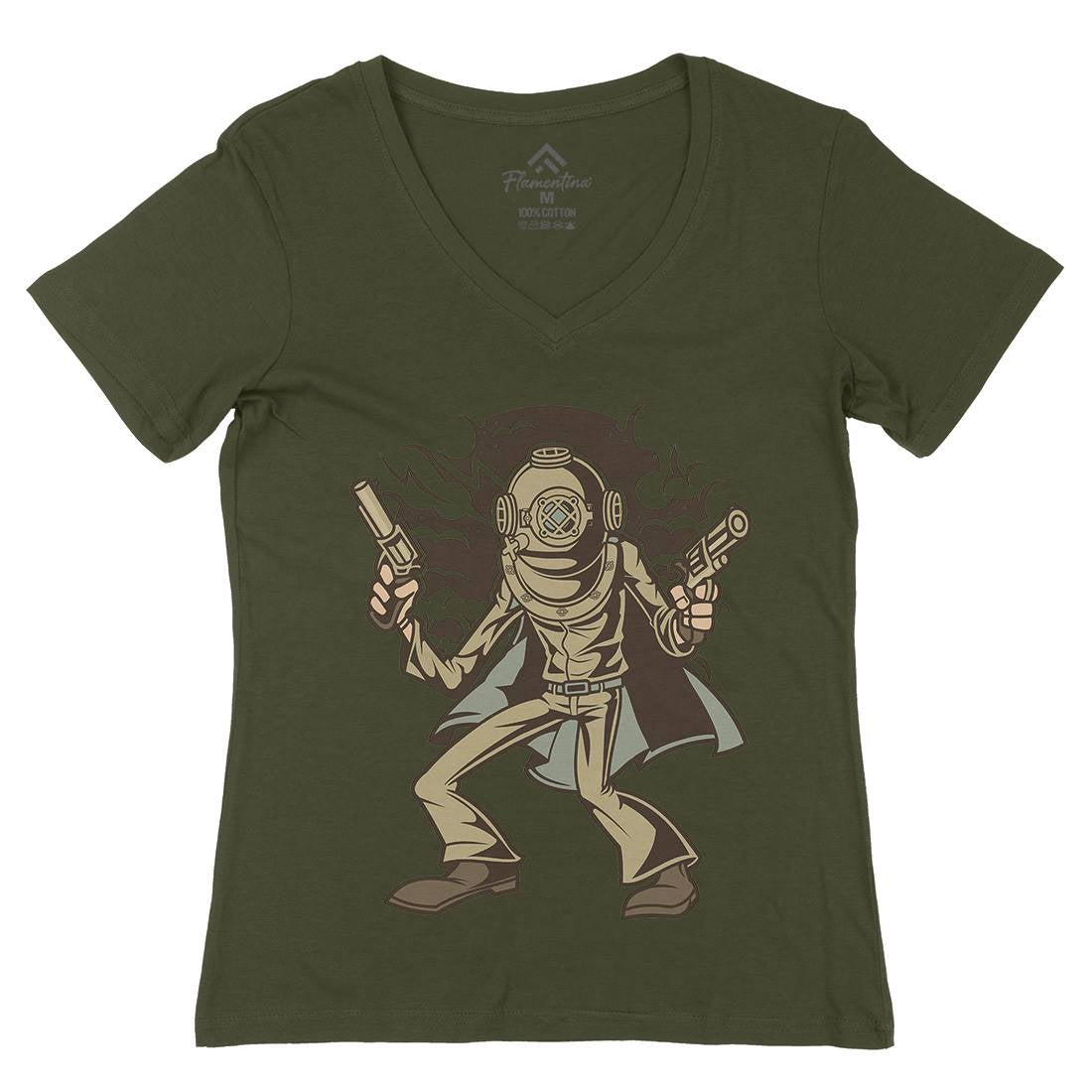 Diver Killer Womens Organic V-Neck T-Shirt Navy C338