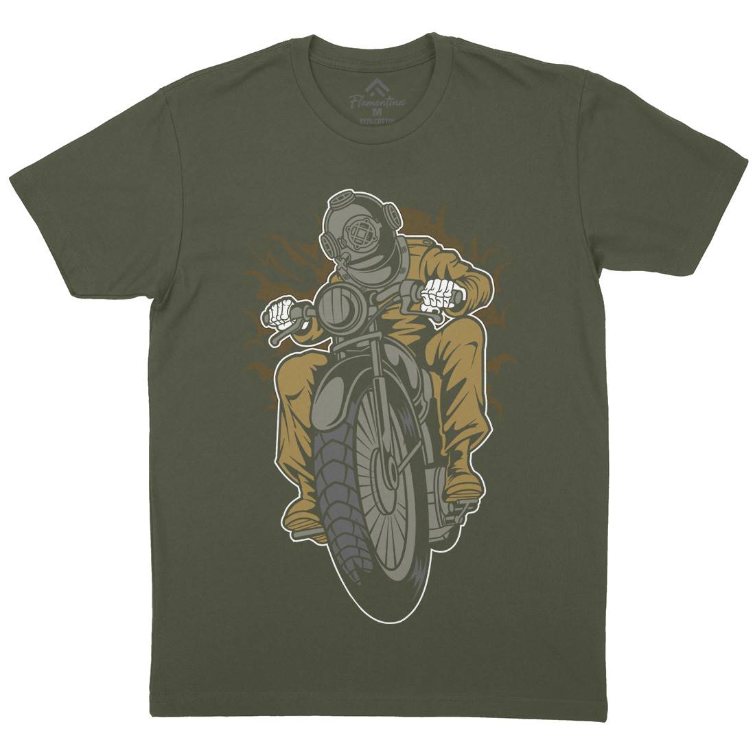 Diver Mens Organic Crew Neck T-Shirt Motorcycles C339