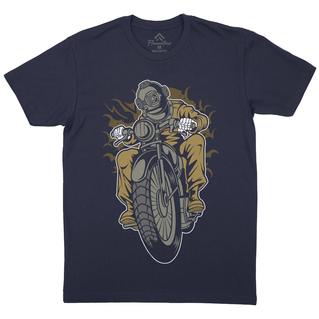 Diver Mens Organic Crew Neck T-Shirt Motorcycles C339