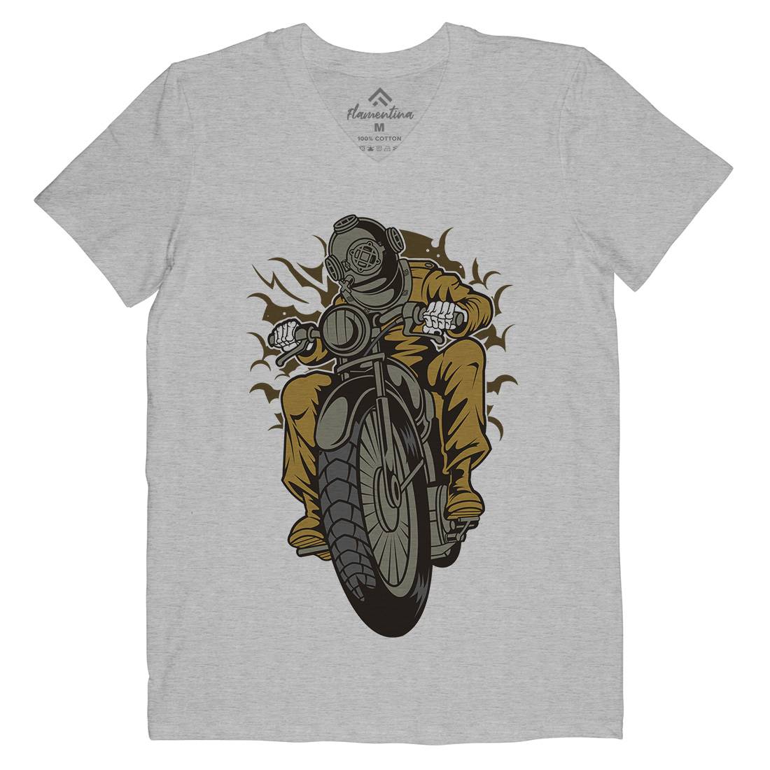 Diver Mens V-Neck T-Shirt Motorcycles C339
