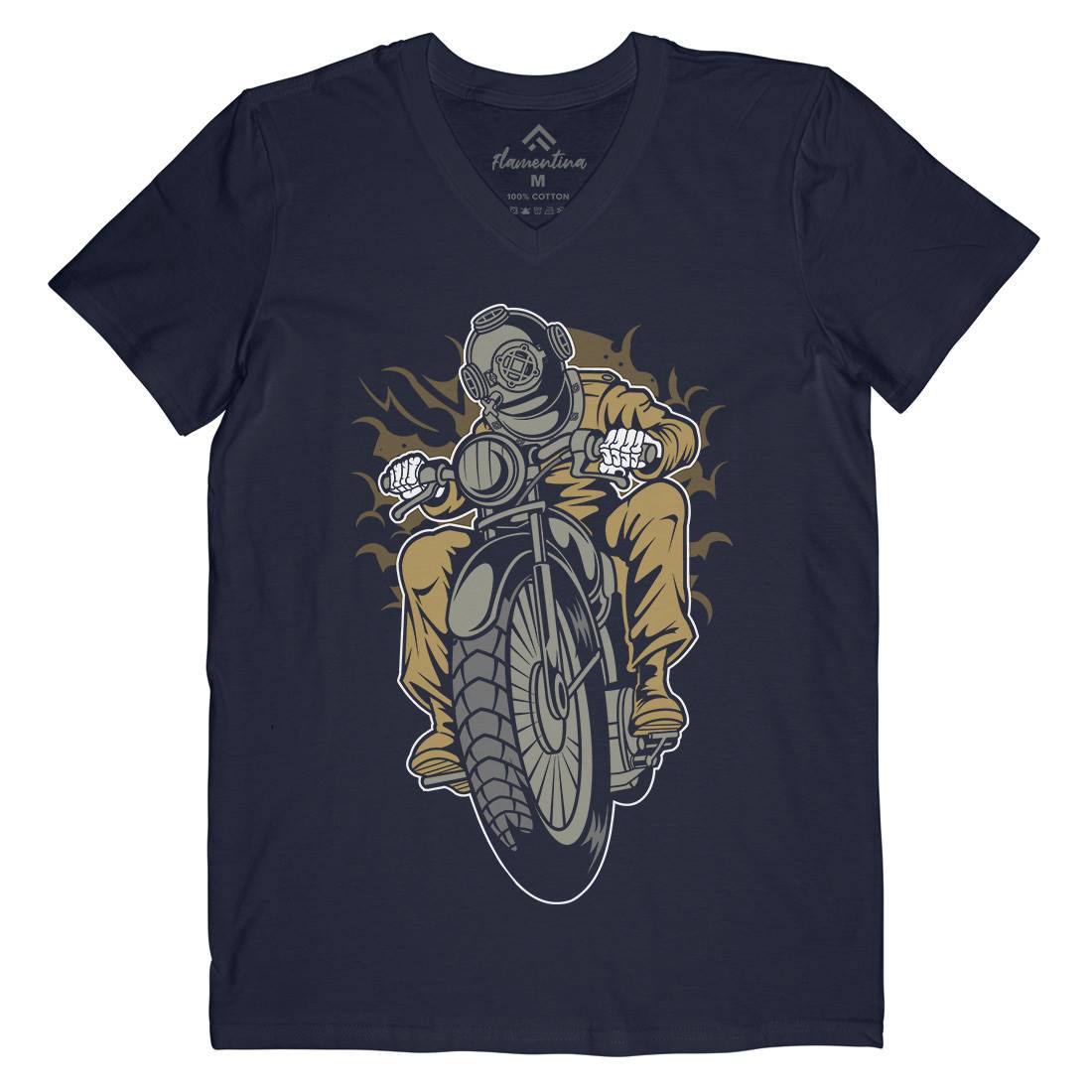 Diver Mens Organic V-Neck T-Shirt Motorcycles C339