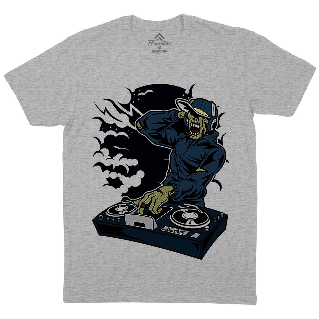 Dj Zombie Mens Organic Crew Neck T-Shirt Music C344