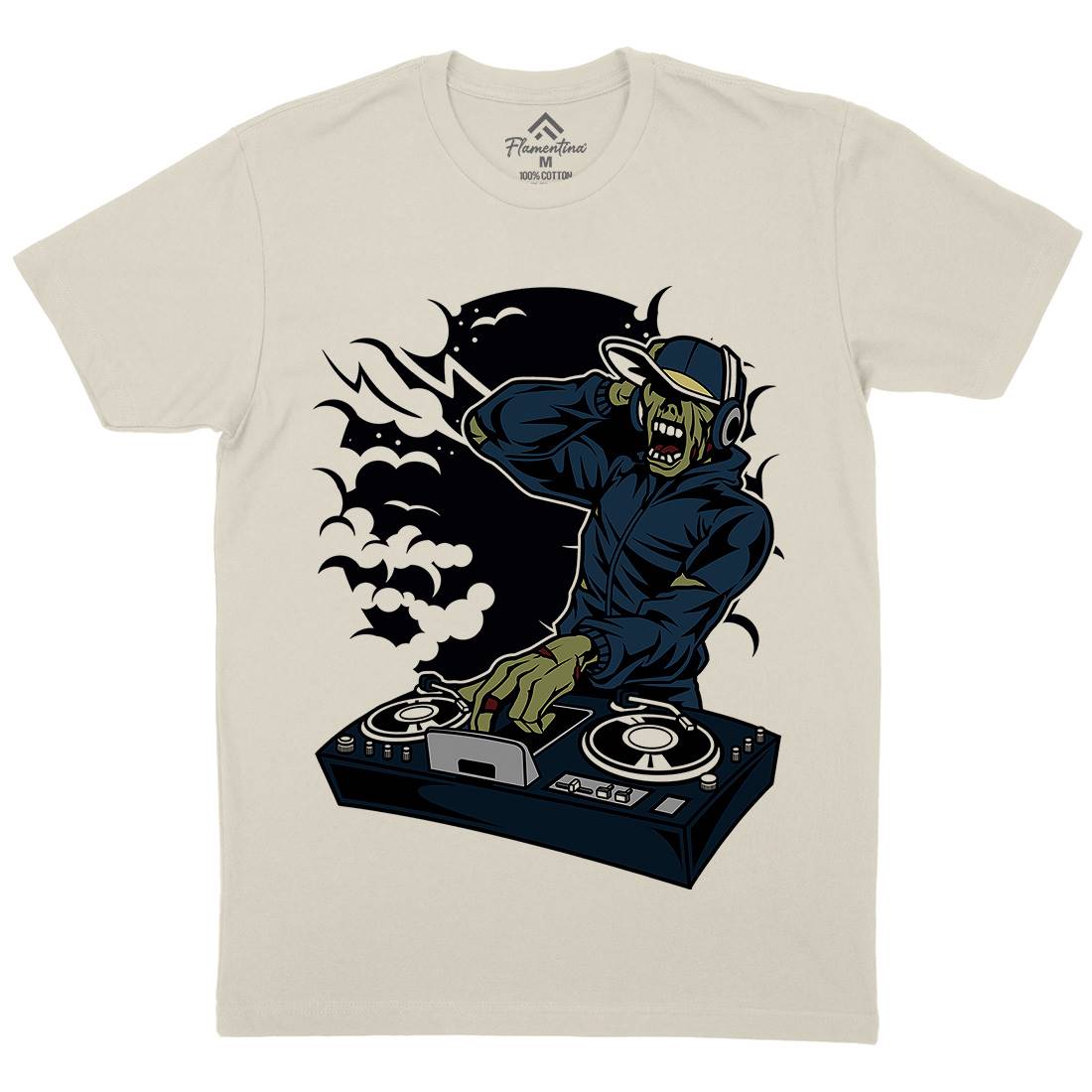 Dj Zombie Mens Organic Crew Neck T-Shirt Music C344