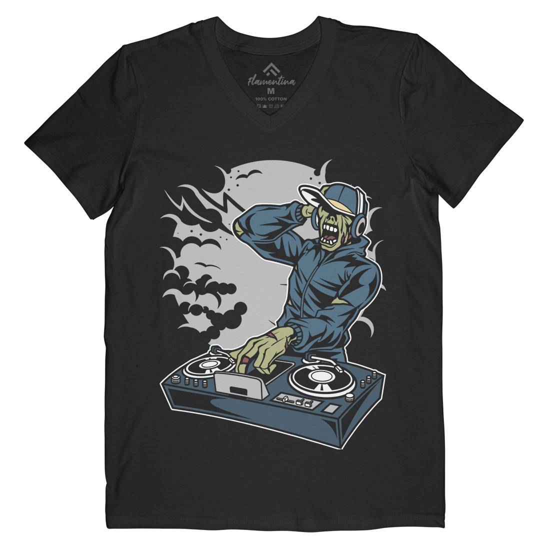 Dj Zombie Mens Organic V-Neck T-Shirt Music C344