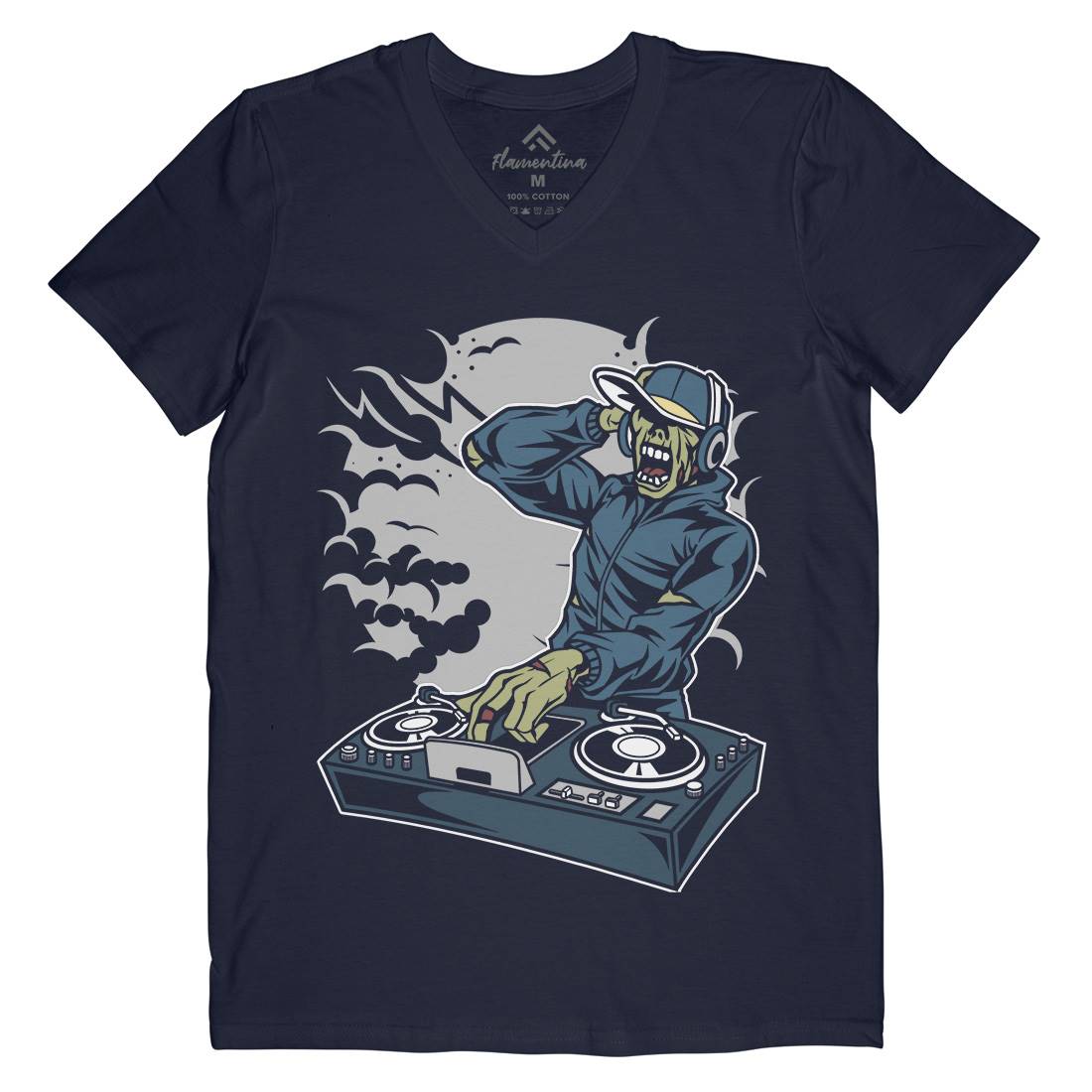 Dj Zombie Mens V-Neck T-Shirt Music C344