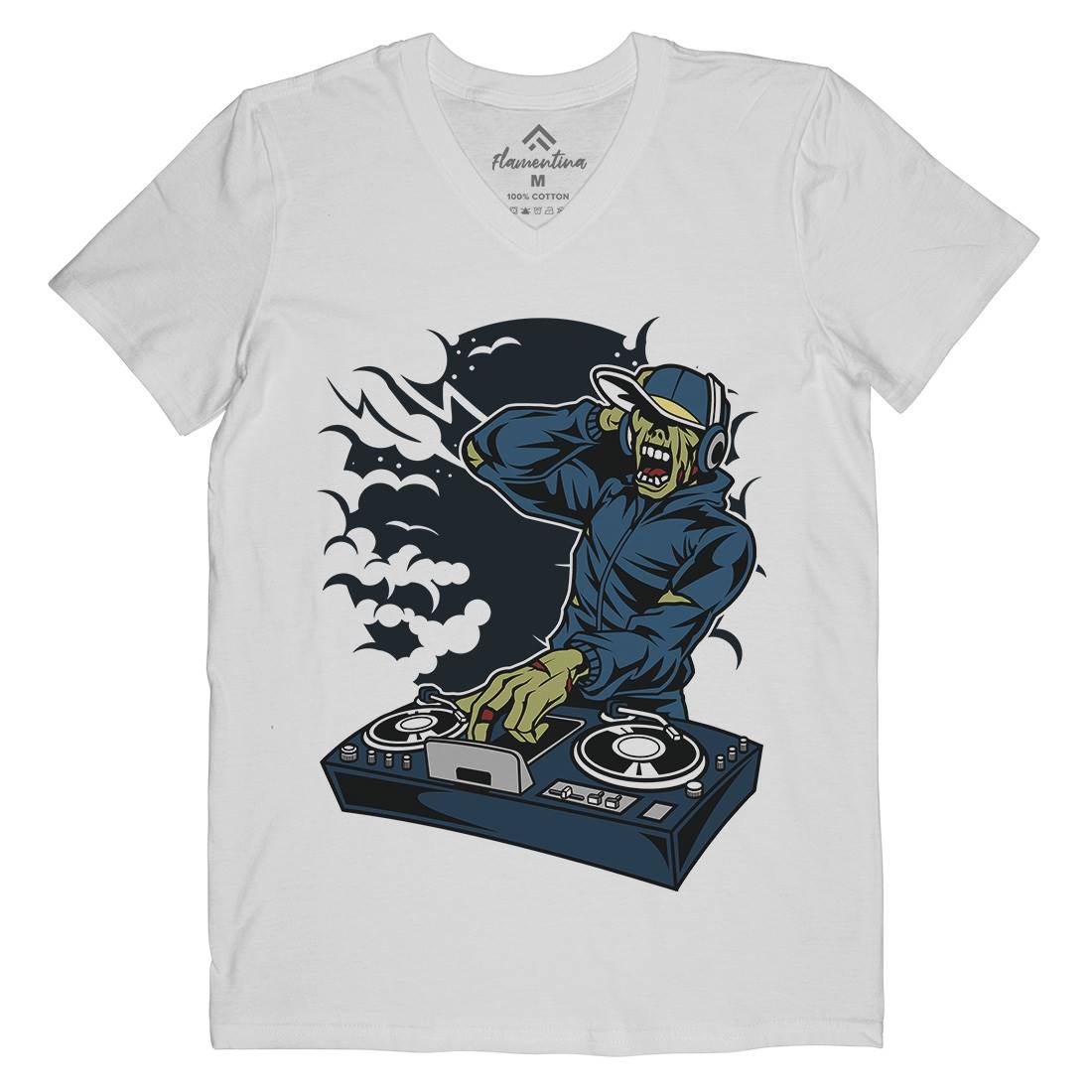 Dj Zombie Mens V-Neck T-Shirt Music C344