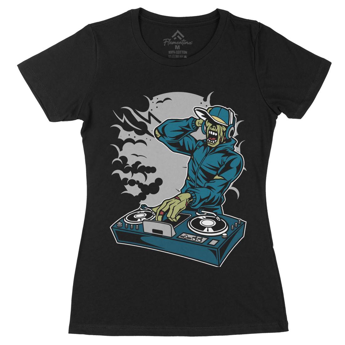Dj Zombie Womens Organic Crew Neck T-Shirt Music C344