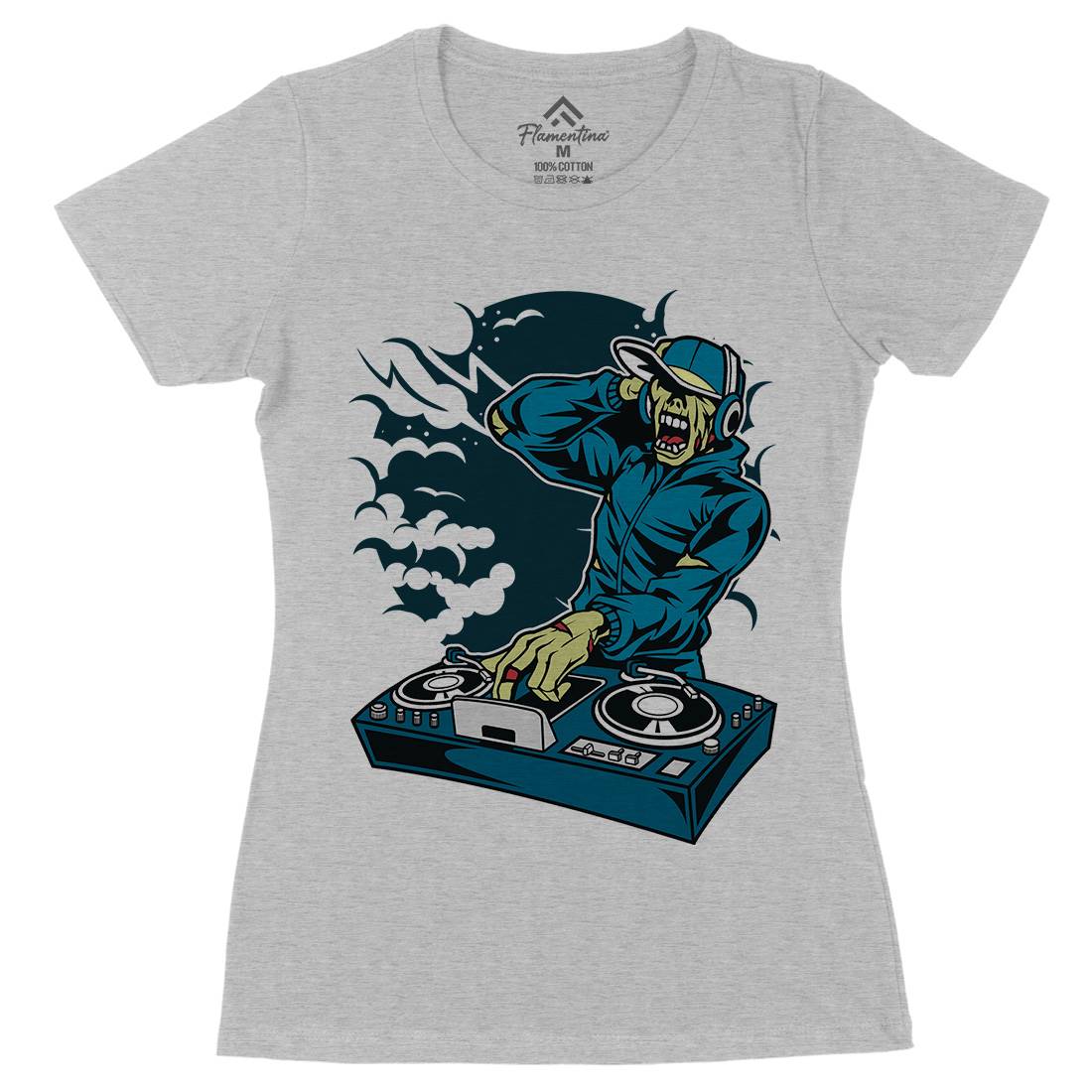 Dj Zombie Womens Organic Crew Neck T-Shirt Music C344