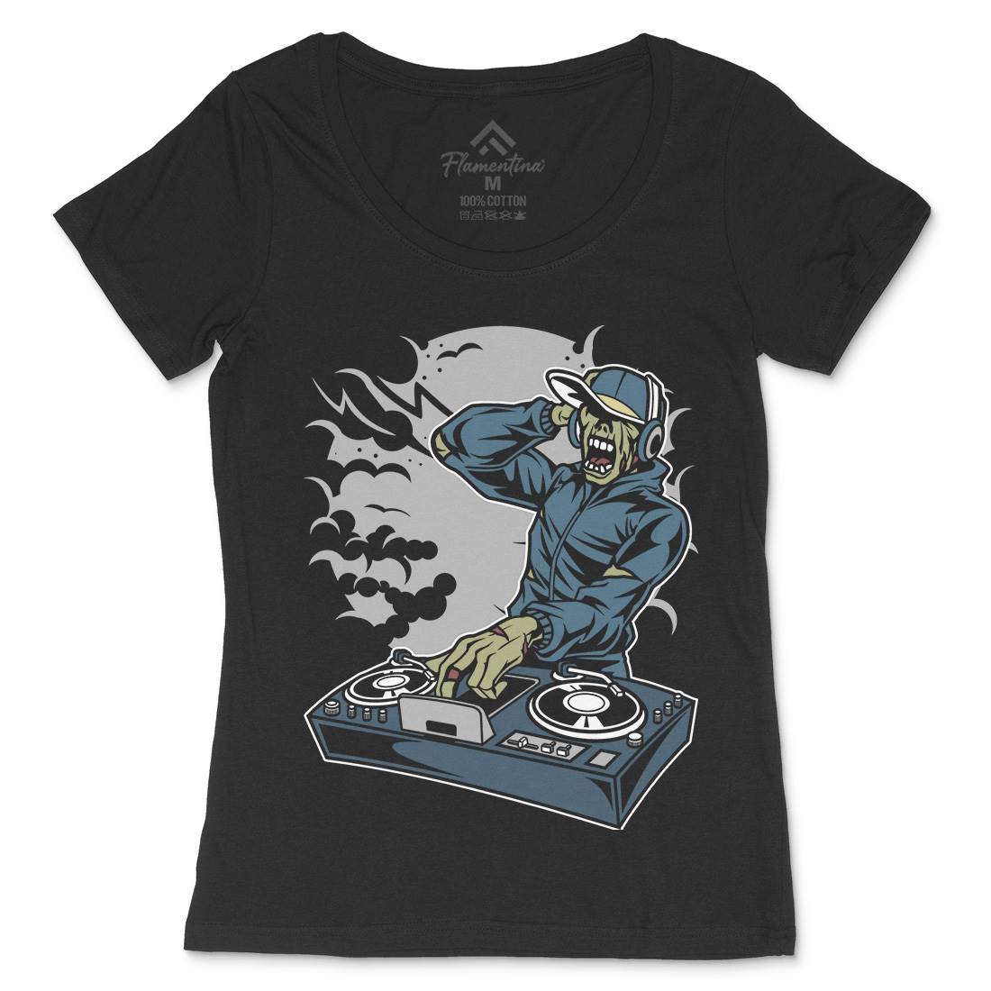 Dj Zombie Womens Scoop Neck T-Shirt Music C344