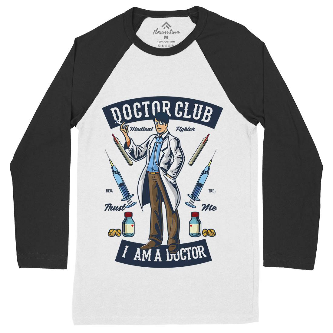 Doctor Club Mens Long Sleeve Baseball T-Shirt Work C345