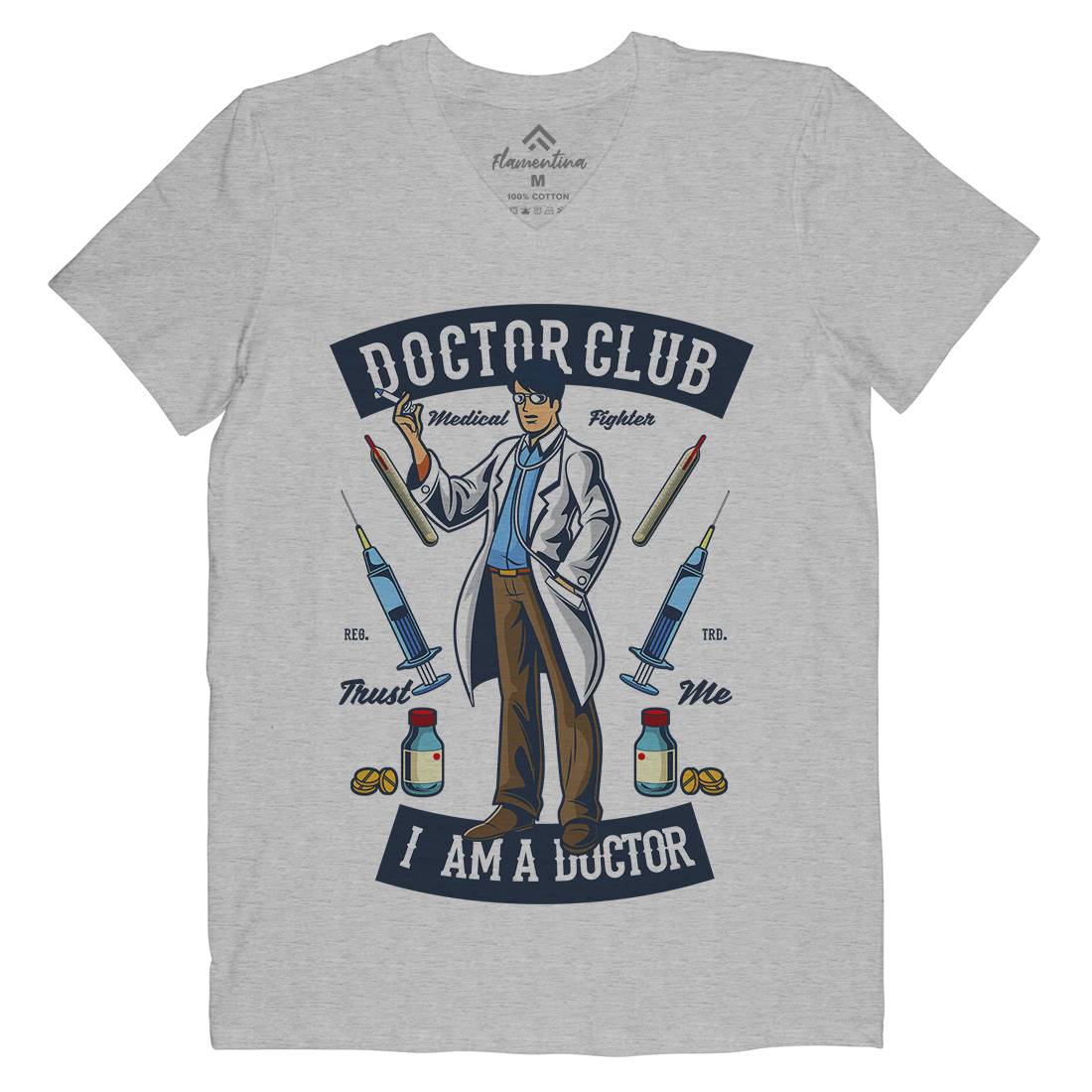 Doctor Club Mens Organic V-Neck T-Shirt Work C345
