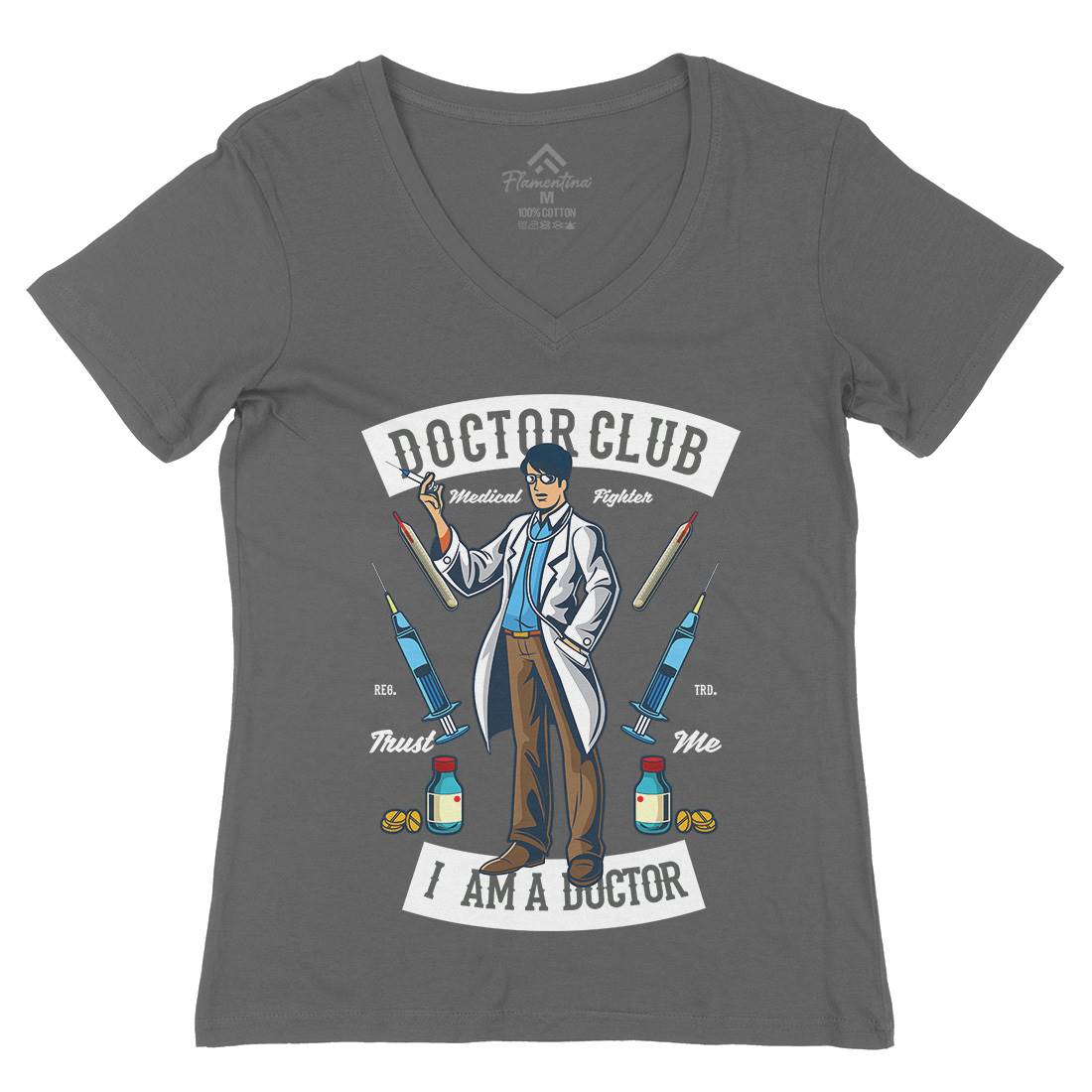 Doctor Club Womens Organic V-Neck T-Shirt Work C345