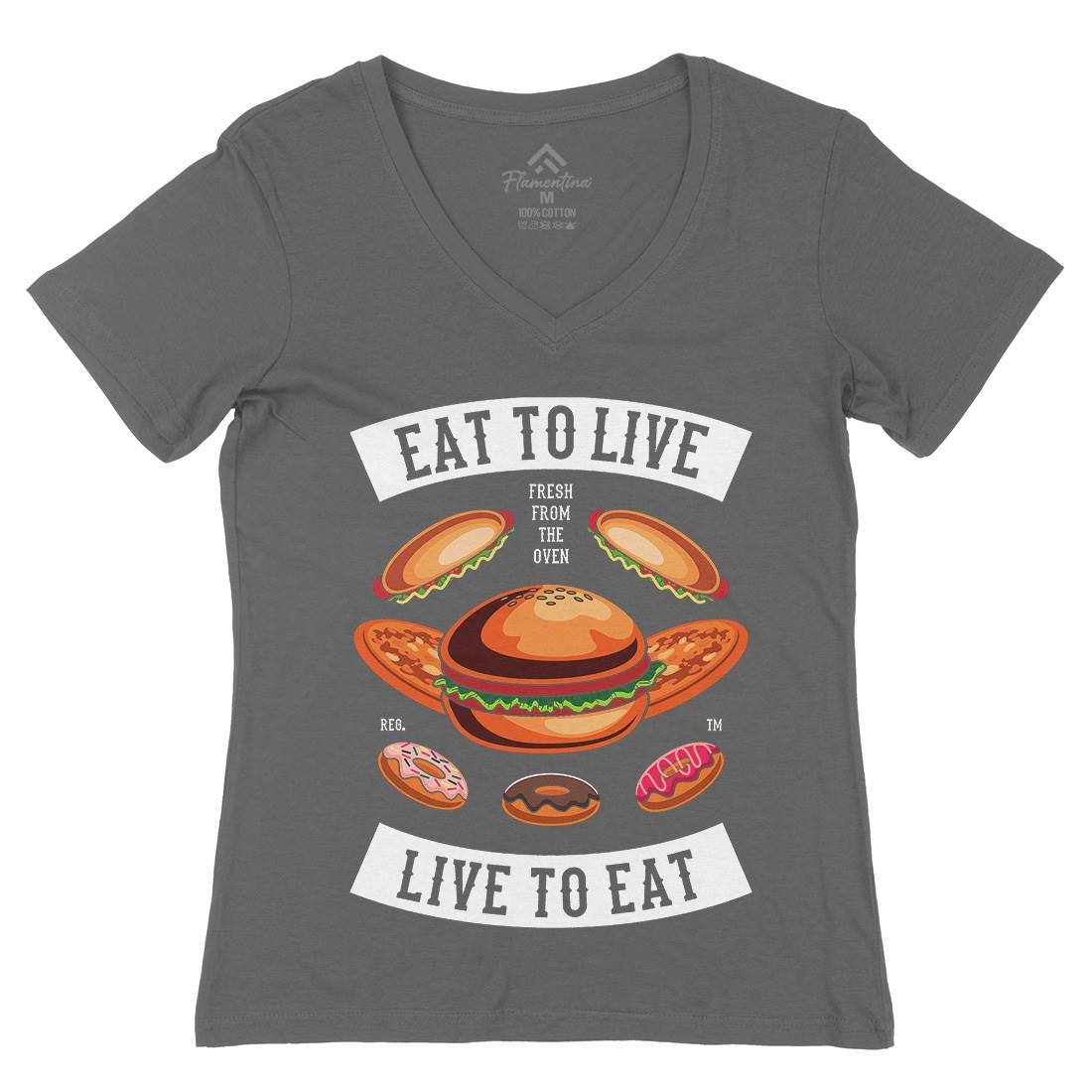 Eat To Live Womens Organic V-Neck T-Shirt Food C346