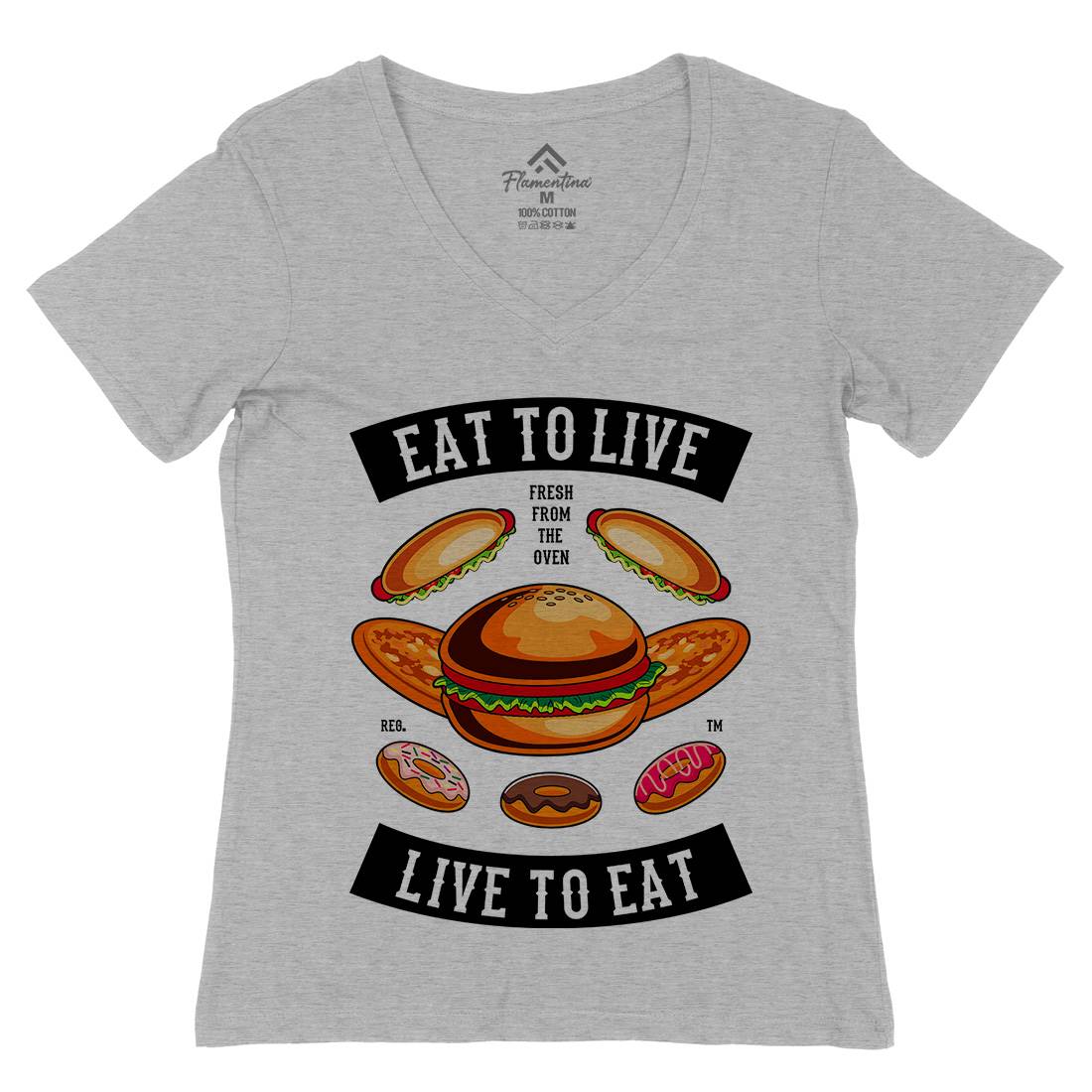 Eat To Live Womens Organic V-Neck T-Shirt Food C346