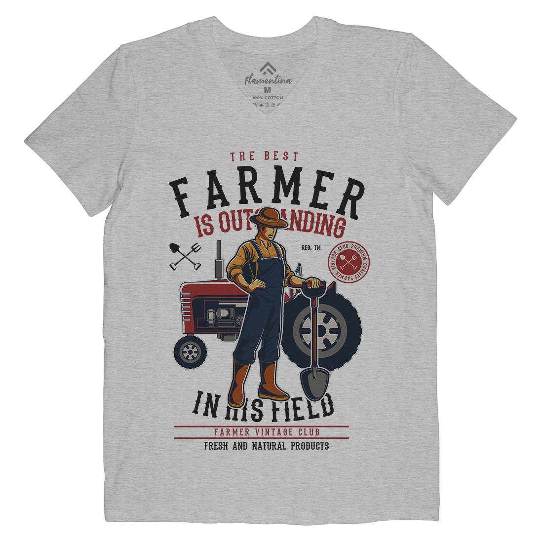Farmer Mens Organic V-Neck T-Shirt Work C348