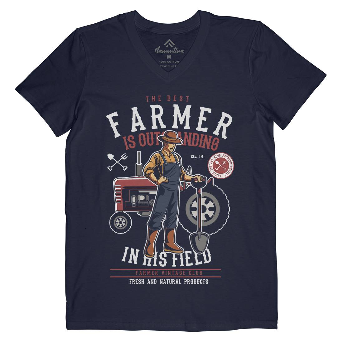 Farmer Mens Organic V-Neck T-Shirt Work C348