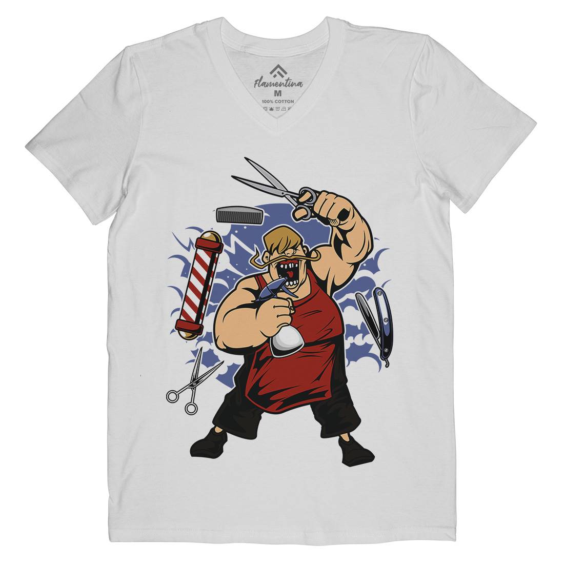 Fat Mens V-Neck T-Shirt Barber C349