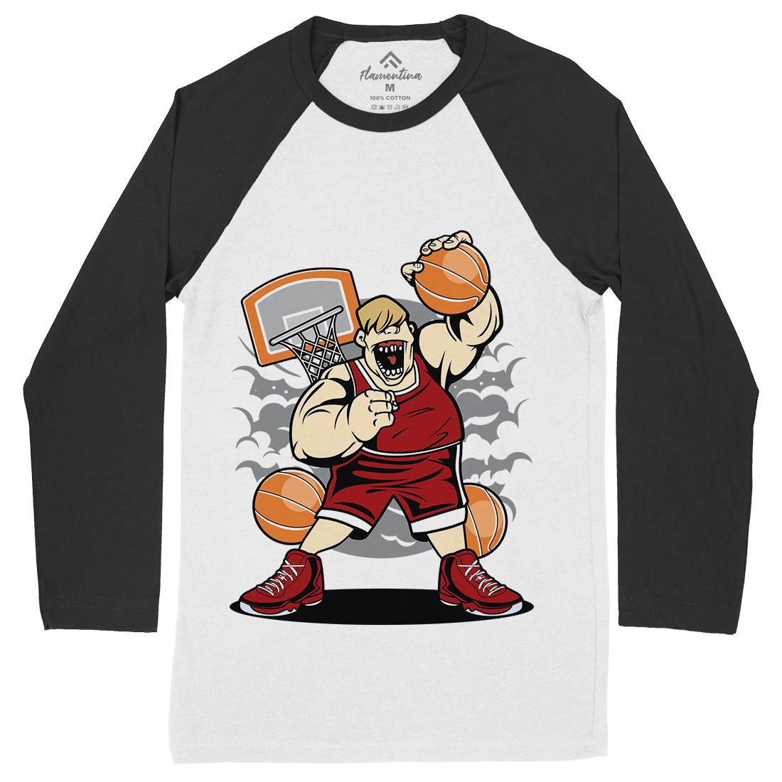 Fat Basketball Player Mens Long Sleeve Baseball T-Shirt Sport C350