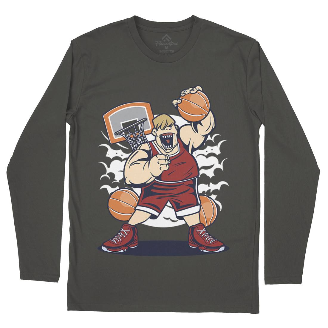 Fat Basketball Player Mens Long Sleeve T-Shirt Sport C350