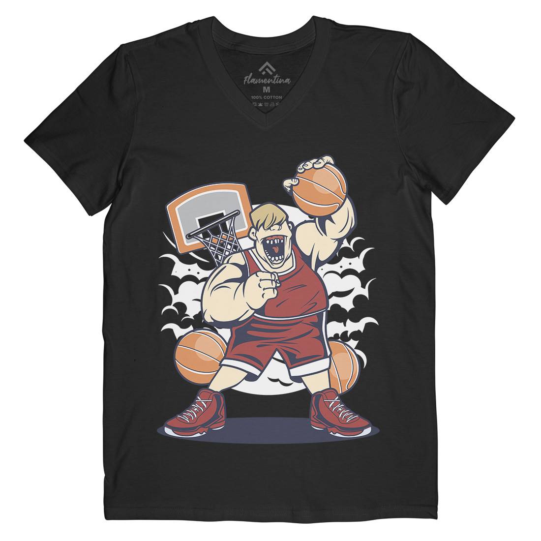 Fat Basketball Player Mens Organic V-Neck T-Shirt Sport C350