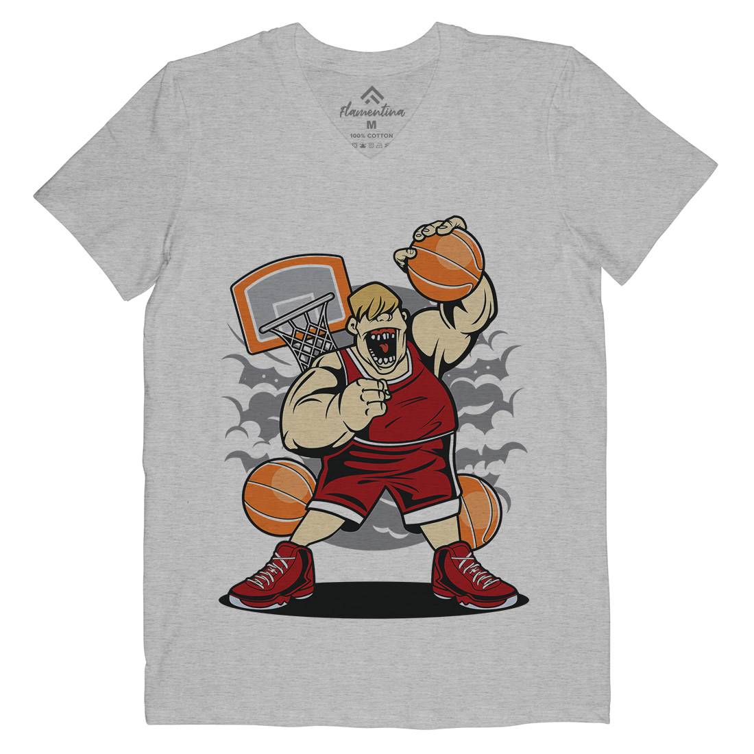Fat Basketball Player Mens V-Neck T-Shirt Sport C350