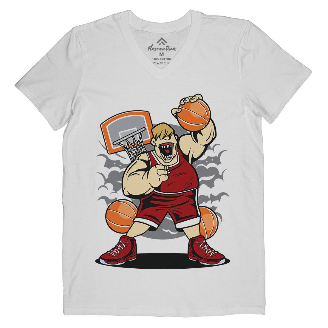 Fat Basketball Player Mens Organic V-Neck T-Shirt Sport C350