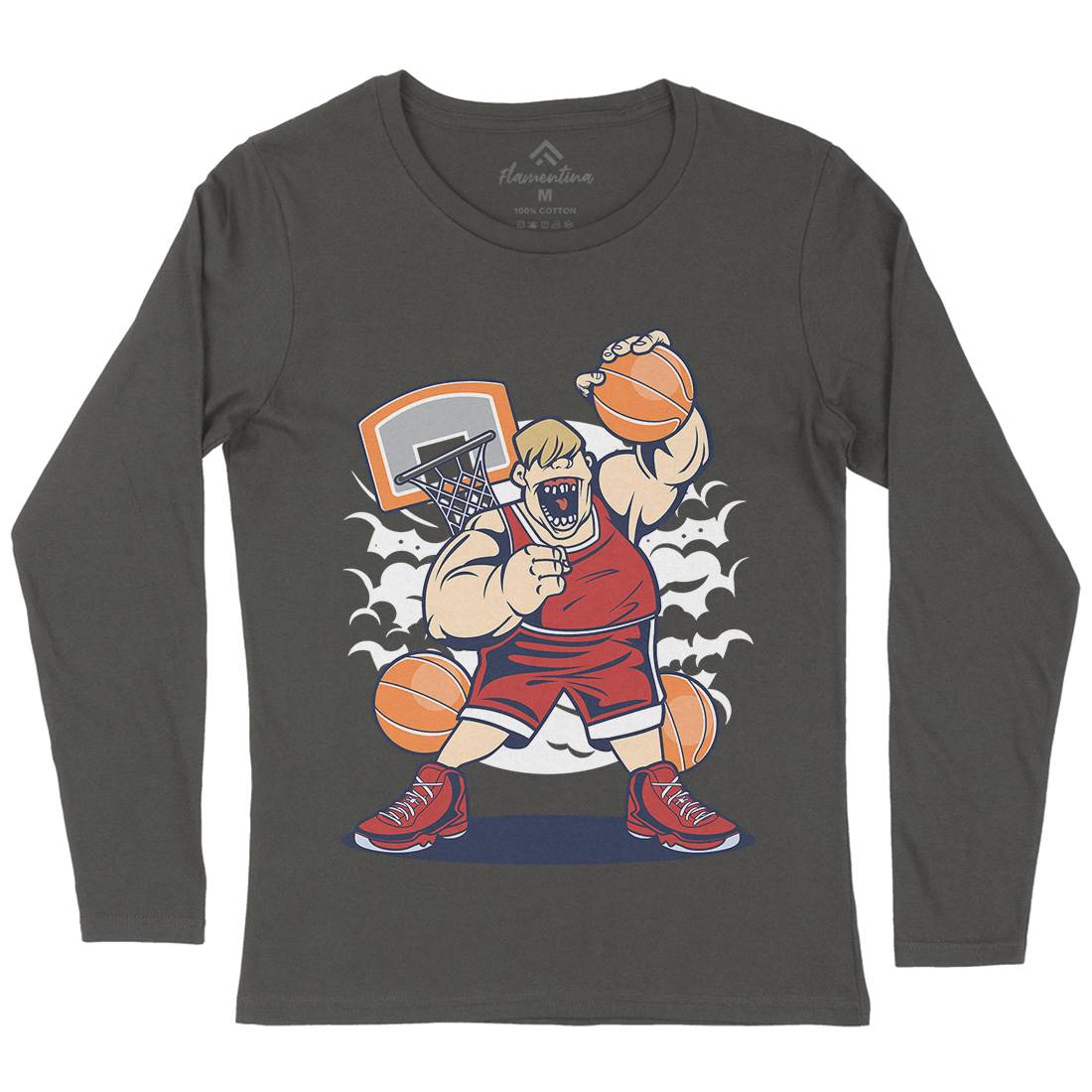 Fat Basketball Player Womens Long Sleeve T-Shirt Sport C350