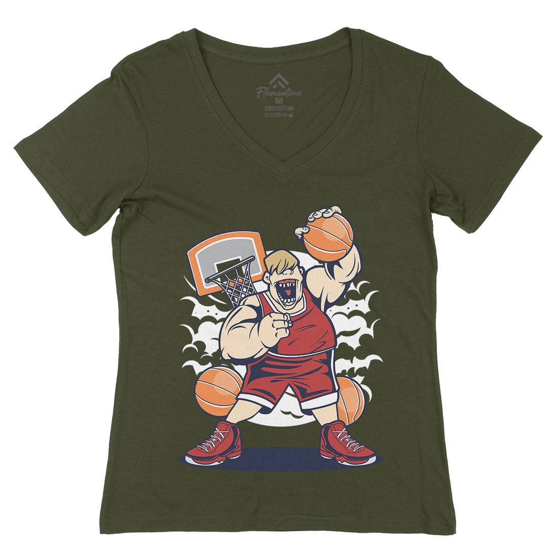 Fat Basketball Player Womens Organic V-Neck T-Shirt Sport C350